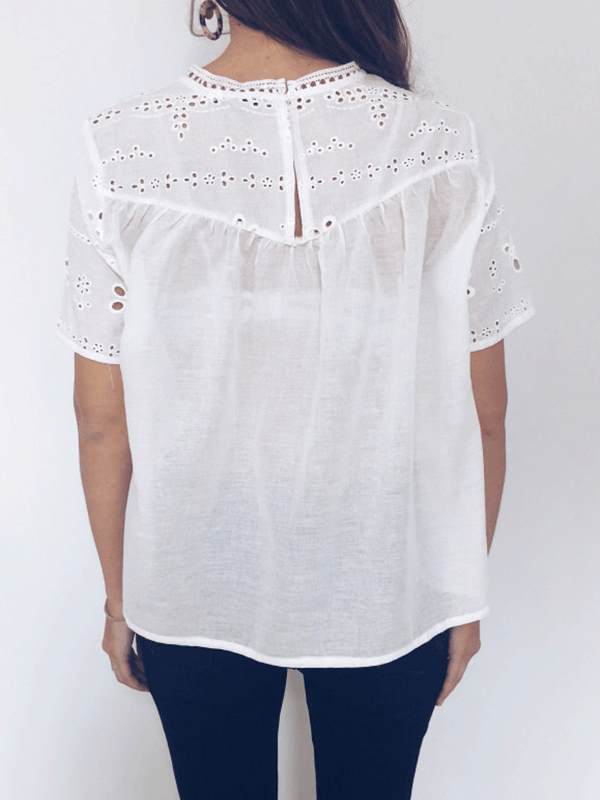 White Sweet Cutout Flower Women Casual T-shirts