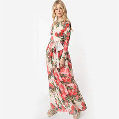 Fashion Print Long sleeve Lacing Maxi Dresses