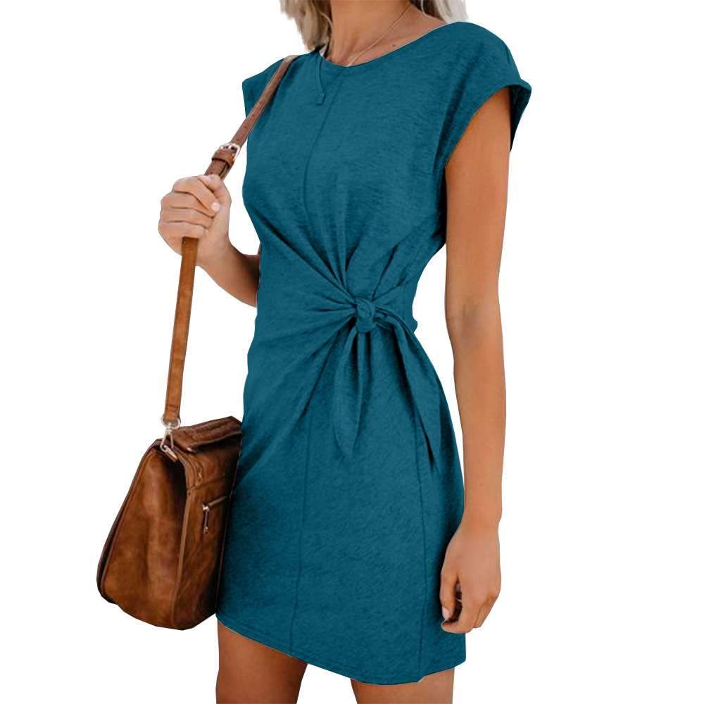 Fashion Loose Lacing Round neck Short sleeve sleeve Skater Dresses