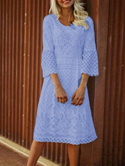 Fashion Round neck Long sleeve Lace Hollow out Maxi Dresses