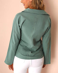 Fashion Pure V neck Long sleeve Pocket Blouses