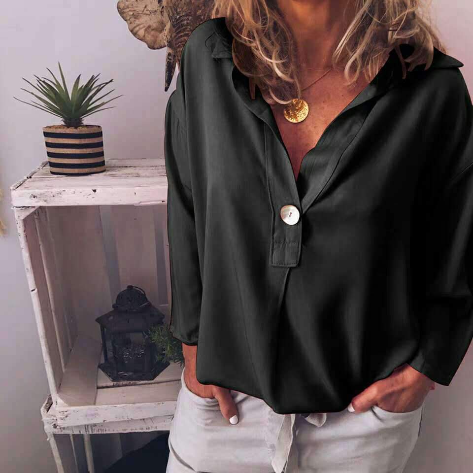 Fashion Loose Pure V neck Long sleeve Blouses