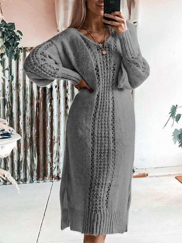 Fashion Pure Hollow out Knit Sweater Maxi Dresses