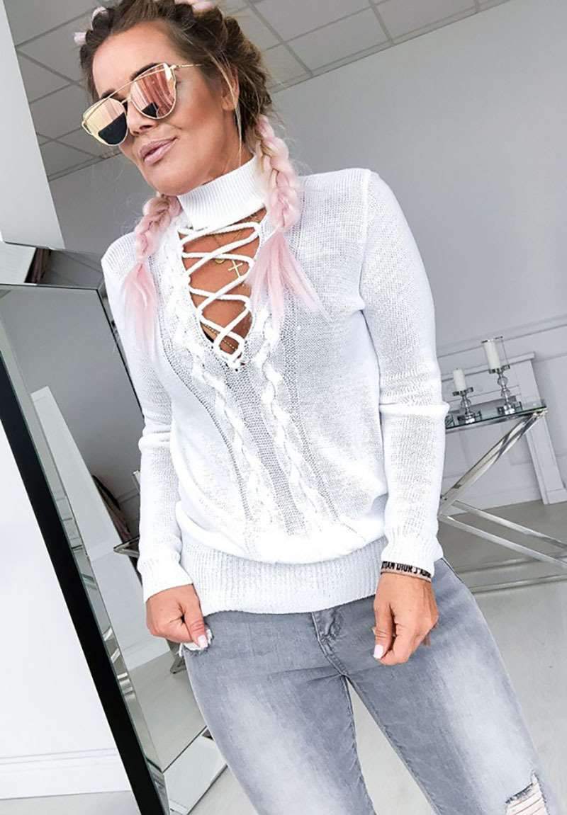 Casual Sexy Knit Hollow out Pure High collar Sweaters