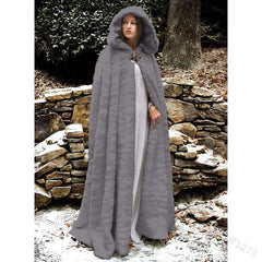 Fashion Pure Plush Long Hoodie Cloak Coats