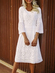 Fashion Round neck Long sleeve Lace Hollow out Maxi Dresses