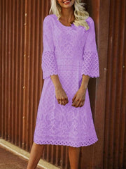 Fashion Round neck Long sleeve Lace Hollow out Maxi Dresses