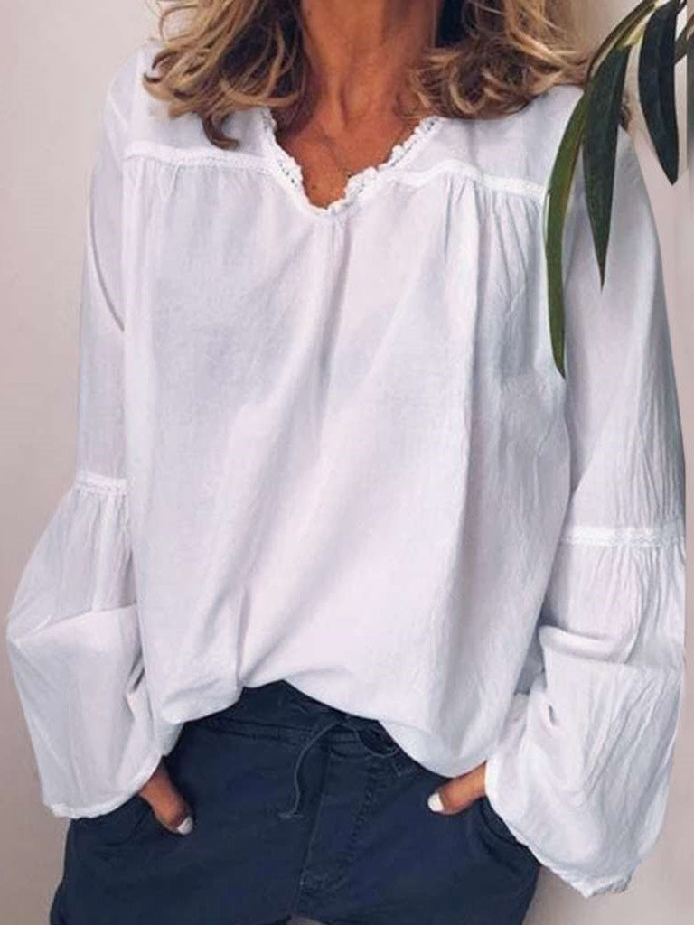 Casual Pure Gored V neck Long sleeve Blouses