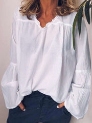 Casual Pure Gored V neck Long sleeve Blouses