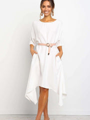 Fashion Loose Round neck Half sleeve Maxi Dresses(without belt)