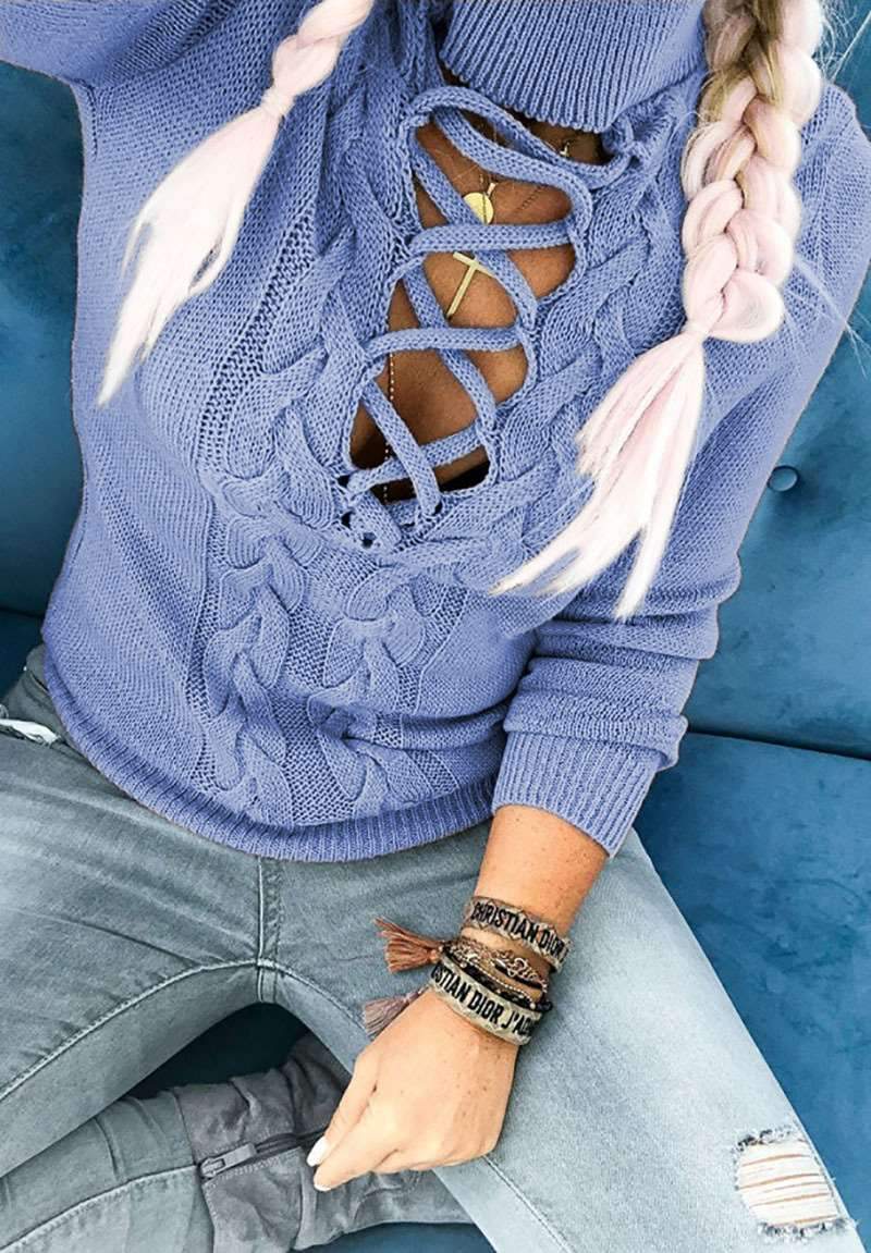 Casual Sexy Knit Hollow out Pure High collar Sweaters