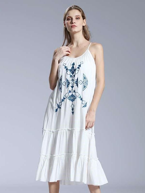Casual Print Round neck Vest Maxi Dresses