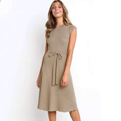 Fashion Pure Round neck Short sleeve Lacing Skater Dresses