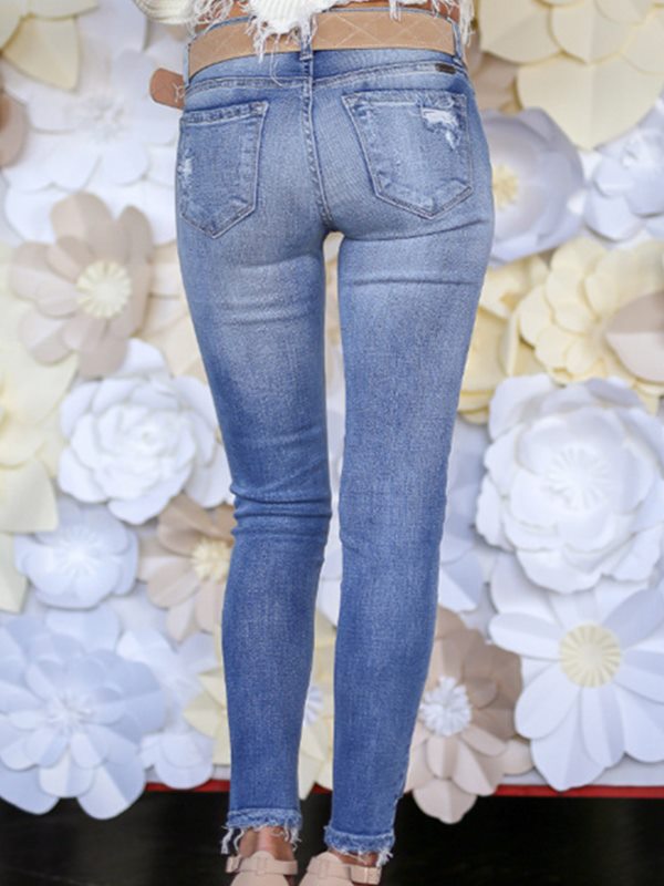 Fashion blue Sanding slim pants women jeans