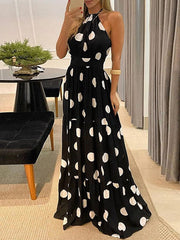 Sexy polka dot halter neck big swing vening dress women's dress