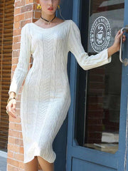 Fashion Pure Knit Long sleeve Tee Maxi Dresses