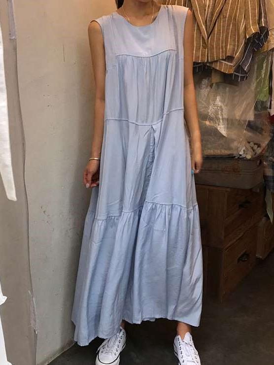 Casual Pure Gored Round neck Sleeveless Maxi Dresses