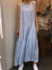 Casual Pure Gored Round neck Sleeveless Maxi Dresses