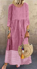 Fashion Round neck Gored Long sleeve Maxi Dresses