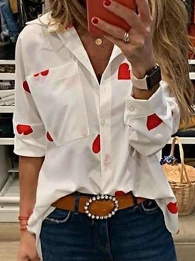 Fashion Print Long sleeve Lapel Blouses