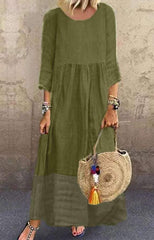 Fashion Round neck Gored Long sleeve Maxi Dresses