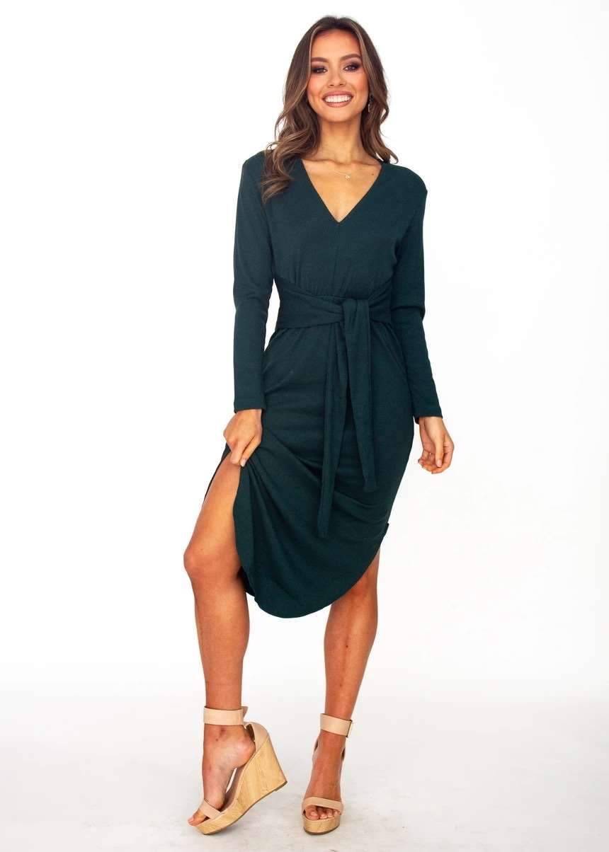 Fashion Long sleeve Lacing Vent V neck Skater Dresses