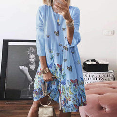 Loose Print Round neck Three quarter sleeve Maxi Dresses