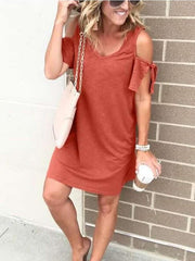 Pure V neck Off shoulder Short sleeve Shift Dresses