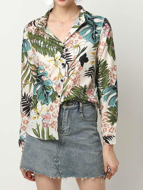 Fashion Casual Print Long sleeve Blouses