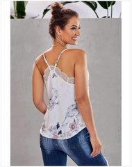 Fashion Print V neck Lace Vests