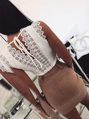 Sexy lace decoration plain sleeveless  v neck vests shirts