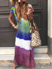 Fashion printed women v neck long maxi dresses