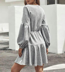 Fashion Pure V neck Long sleeve Lacing Skater Dresses