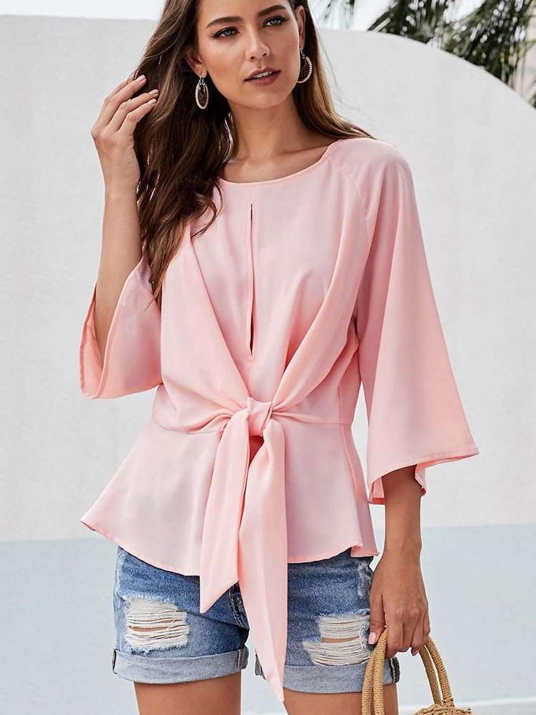 Pure Loose Snarls Round neck Blouses