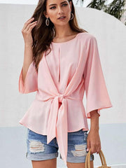 Pure Loose Snarls Round neck Blouses
