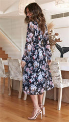Fashion Print Long sleeve High collar Skater Dresses