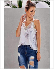 Fashion Print V neck Lace Vests
