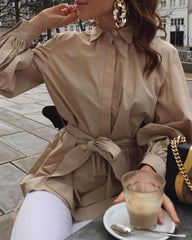 Fashion Pure Lacing Lapel Puff sleeve Blouses