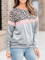 Casual Gored Leopard print Round neck Long sleeve Sweatshirts