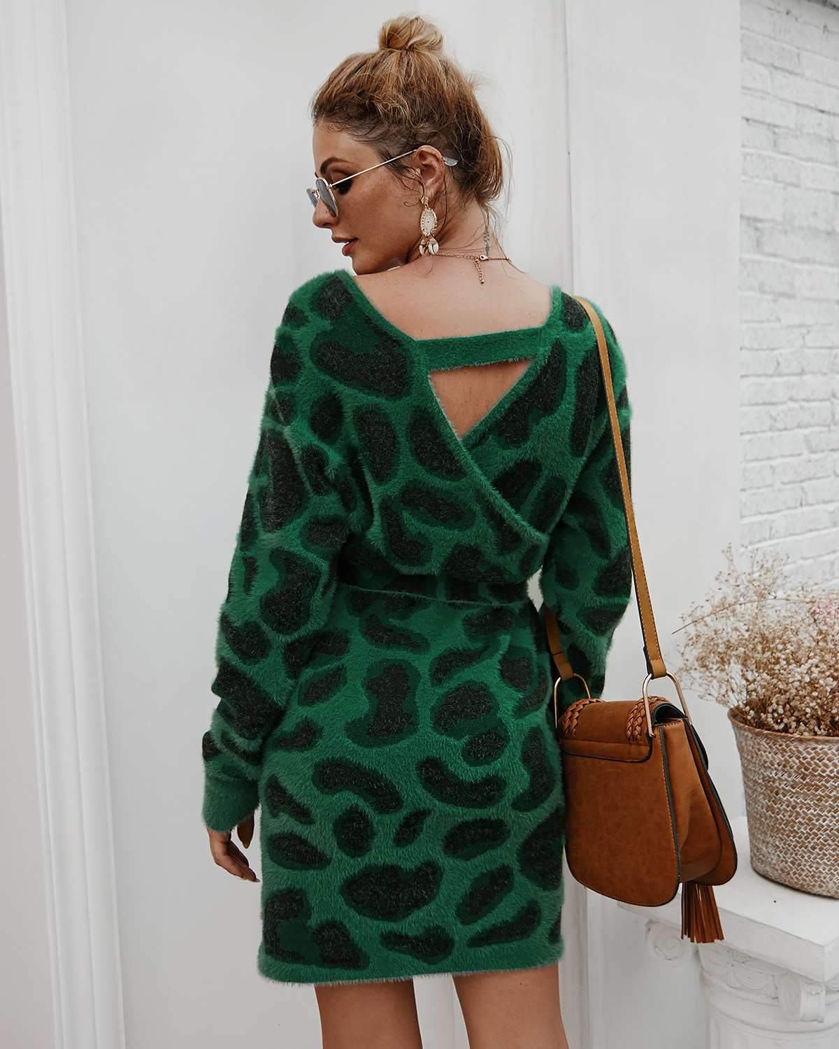 Fashion Plush Point Print Long sleeve V nevk Skater Dresses