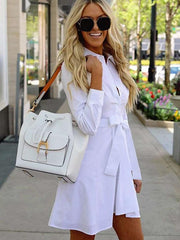 Pure Lapel Long sleeve Lacing Skater Dresses