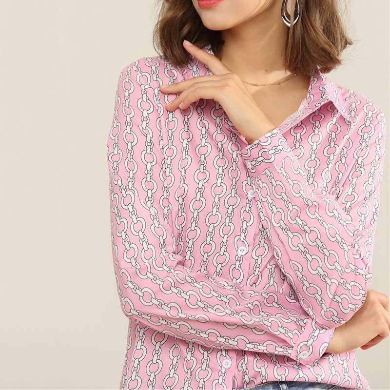 Fashion Loose Print Lapel Long sleeve Blouses