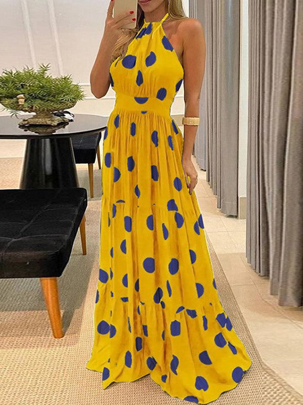 Sexy polka dot halter neck big swing vening dress women's dress