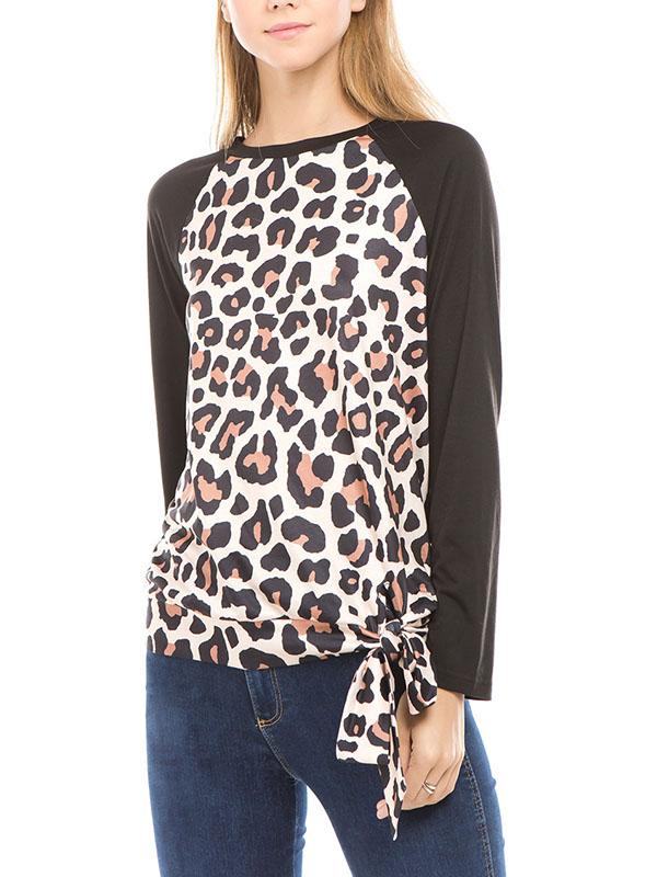 Fashion Round Collar Leopard Printed Blinding  Shirt