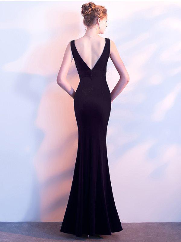 Elegant Velvet Sequined V-Neck Sheath Backless Party Dresses