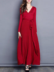 More colors Pure V Neck Long Sleeve Woman Elegant Maxi Dresses