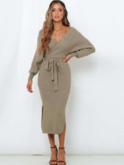 Fashion Pure Knit  Batwing sleeve Skater Dresses