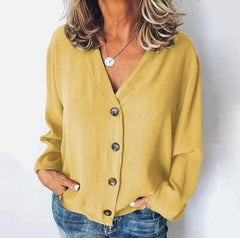 Fashion Pure V neck Long sleeve Blouses