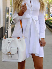 Pure Lapel Long sleeve Lacing Skater Dresses