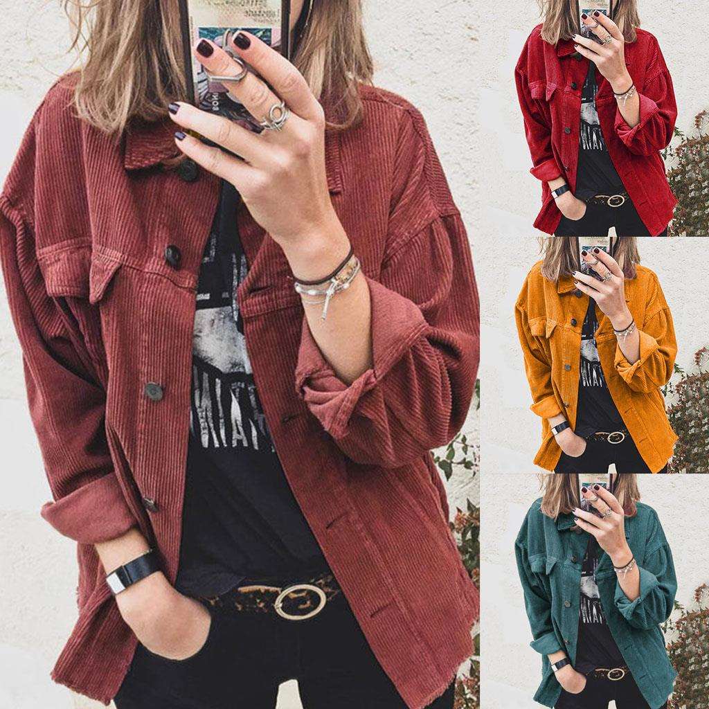 Fashion Casual Pure Corduroy Lapel Long sleeve Blouses